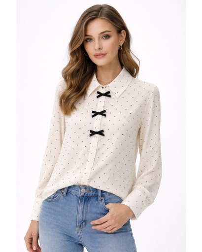 Blouse femme à nœuds décoratifs et col classique
