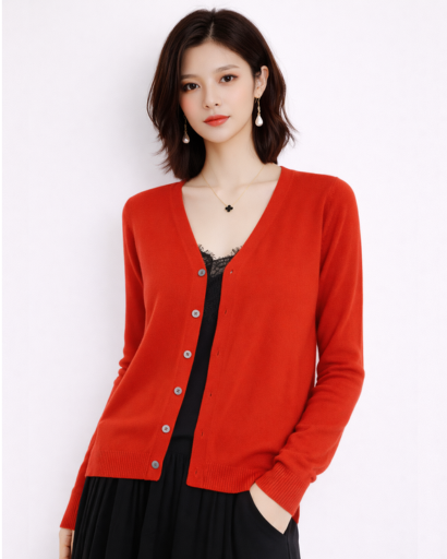 Cardigan femme cachemire col V marron, vue de face