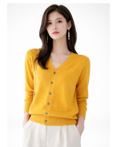 Cardigan femme cachemire col V rouge, vue de face