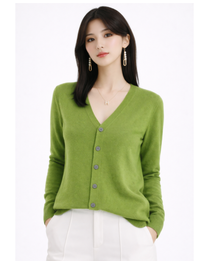 Cardigan femme cachemire col V bleu marine, vue de face