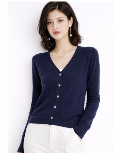Cardigan femme cachemire col V noir, vue de face