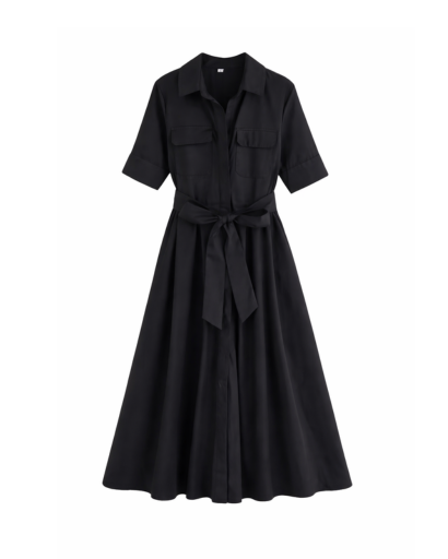 Robe chemise longue ceinturée – Fluide et élégante