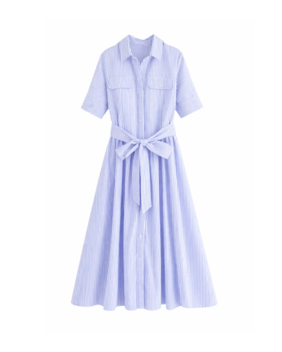 Robe chemise longue ceinturée – Fluide et élégante