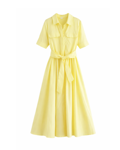 Robe chemise longue ceinturée – Fluide et élégante