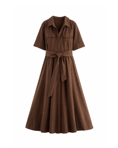 Robe chemise longue ceinturée – Fluide et élégante