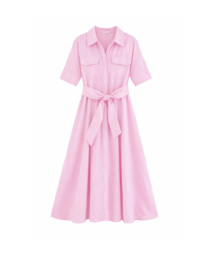 Robe chemise longue ceinturée – Fluide et élégante