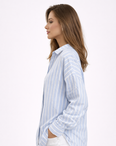 Chemise Femme Rayée Col Classique Boutonnée