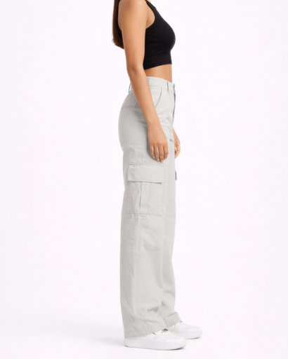 Pantalon Cargo Femme Taille Haute Jambes Larges avec Poches
