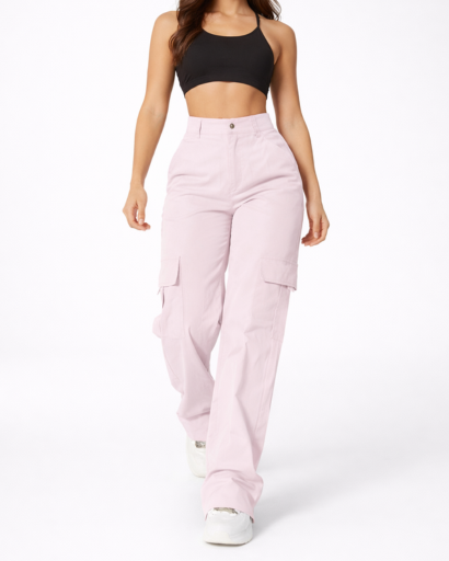 Pantalon Cargo Femme Taille Haute Jambes Larges avec Poches