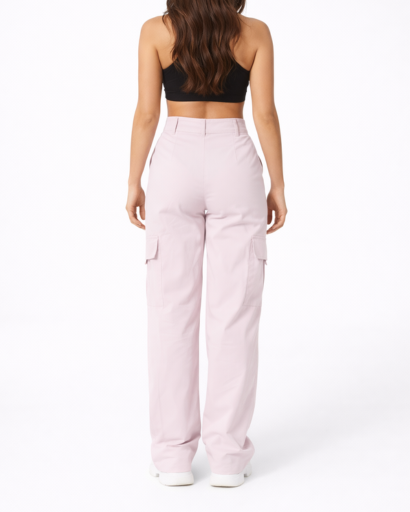 Pantalon Cargo Femme Taille Haute Jambes Larges avec Poches
