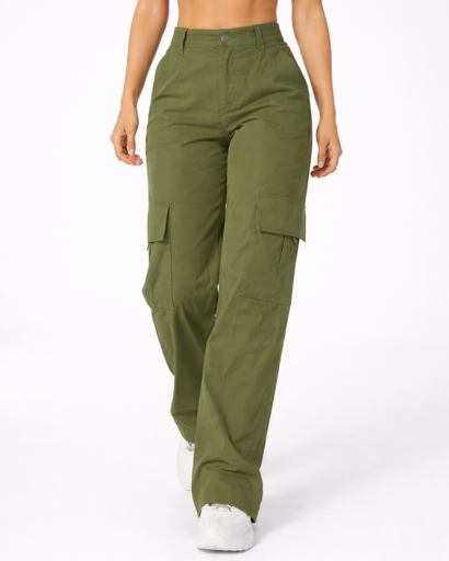 Pantalon Cargo Femme Taille Haute Jambes Larges avec Poches