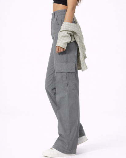 Pantalon Cargo Femme Taille Haute Jambes Larges avec Poches