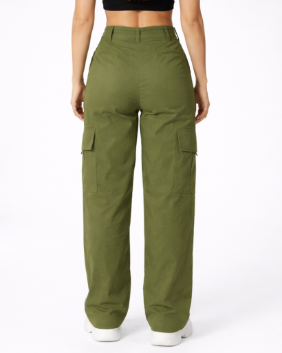 Pantalon Cargo Femme Taille Haute Jambes Larges avec Poches