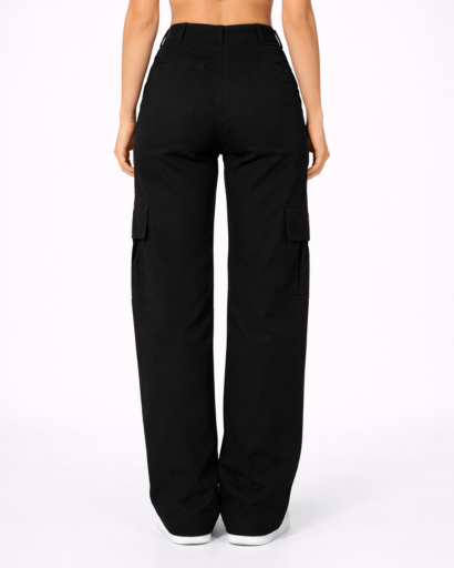 Pantalon Cargo Femme Taille Haute Jambes Larges avec Poches