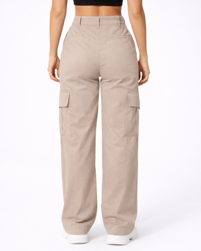 Pantalon Cargo Femme Taille Haute Jambes Larges avec Poches