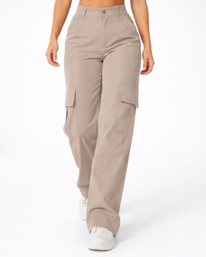 Pantalon Cargo Femme Taille Haute Jambes Larges avec Poches
