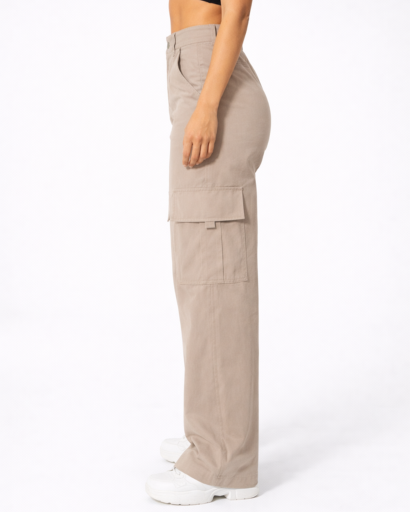 Pantalon Cargo Femme Taille Haute Jambes Larges avec Poches
