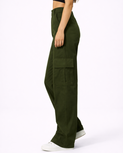 Pantalon Cargo Femme Taille Haute Jambes Larges avec Poches