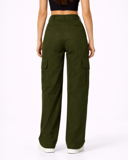 Pantalon Cargo Femme Taille Haute Jambes Larges avec Poches