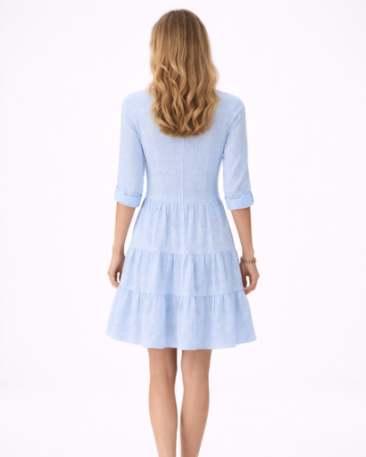 Robe Chemise Femme Rayée à Volants Boutonnée