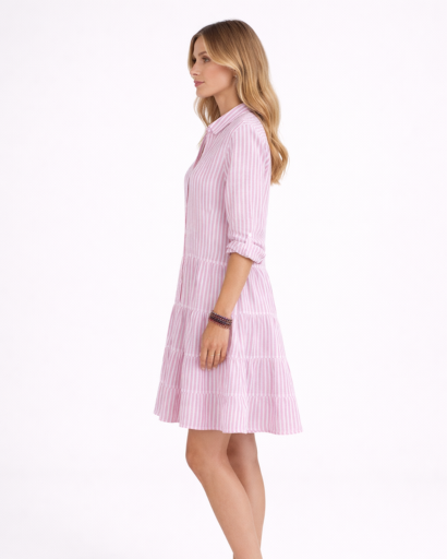 Robe Chemise Femme Rayée à Volants Boutonnée