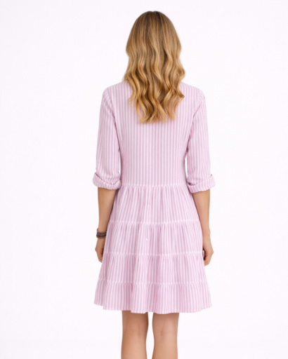 Robe Chemise Femme Rayée à Volants Boutonnée