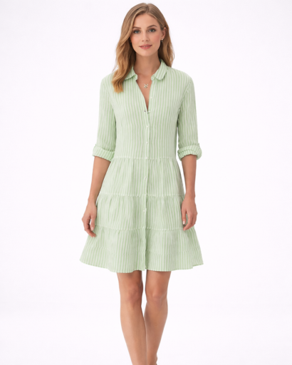 Robe Chemise Femme Rayée à Volants Boutonnée