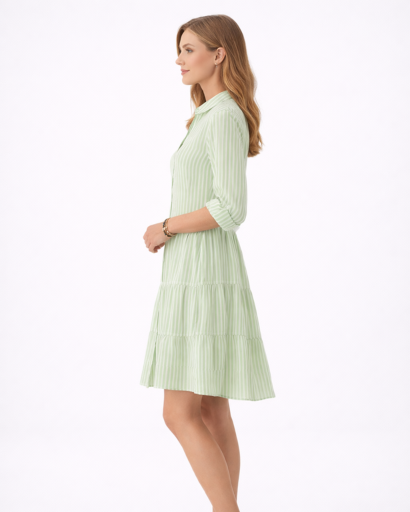 Robe Chemise Femme Rayée à Volants Boutonnée