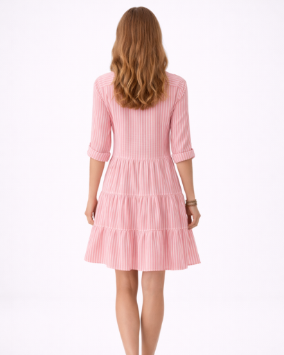 Robe Chemise Femme Rayée à Volants Boutonnée