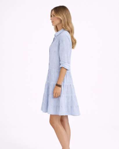 Robe Chemise Femme Rayée à Volants Boutonnée