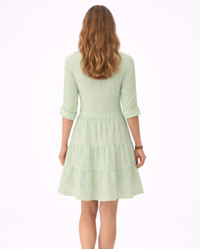 Robe Chemise Femme Rayée à Volants Boutonnée