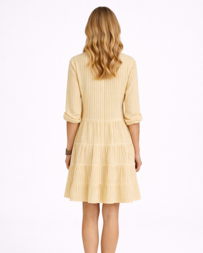 Robe Chemise Femme Rayée à Volants Boutonnée