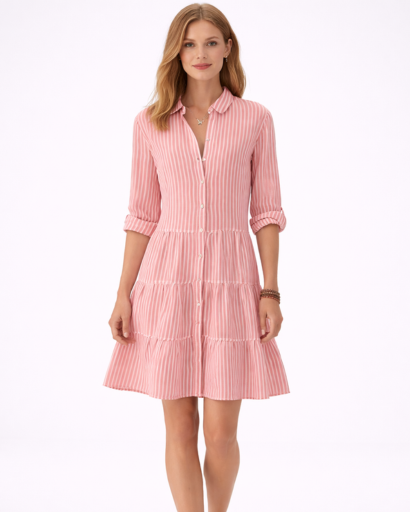 Robe Chemise Femme Rayée à Volants Boutonnée