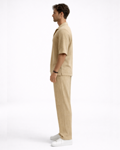 Ensemble Homme Texturé Chemise Col Ouvert et Pantalon Droit