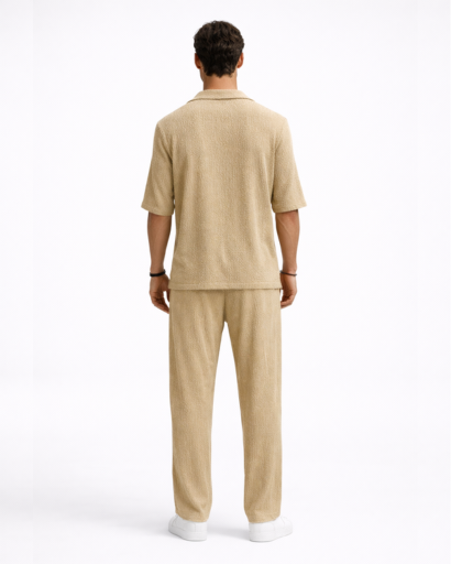 Ensemble Homme Texturé Chemise Col Ouvert et Pantalon Droit
