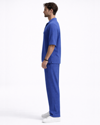 Ensemble Homme Texturé Chemise Col Ouvert et Pantalon Droit
