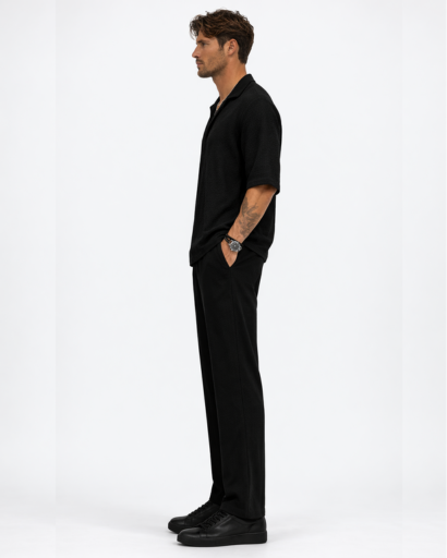 Ensemble Homme Texturé Chemise Col Ouvert et Pantalon Droit