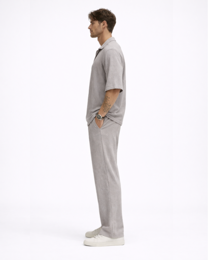 Ensemble Homme Texturé Chemise Col Ouvert et Pantalon Droit