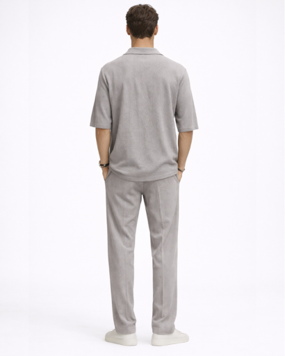 Ensemble Homme Texturé Chemise Col Ouvert et Pantalon Droit
