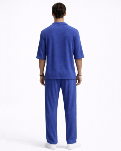Ensemble Homme Texturé Chemise Col Ouvert et Pantalon Droit