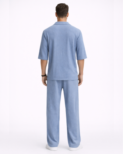 Ensemble Homme Texturé Chemise Col Ouvert et Pantalon Droit