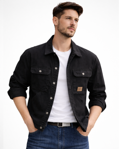 Veste surchemise homme boutonnée – poches poitrine à rabat et col chemise