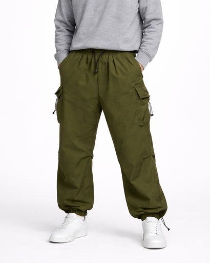 Pantalon cargo homme ample – taille élastique à cordon et poches à rabat