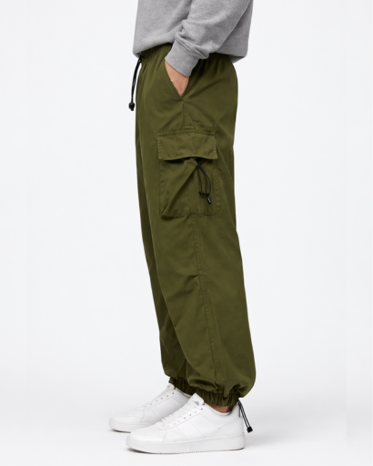 Pantalon cargo homme ample – taille élastique à cordon et poches à rabat