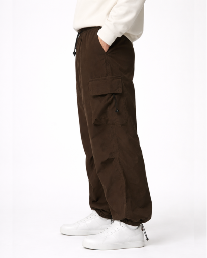 Pantalon cargo homme ample – taille élastique à cordon et poches à rabat