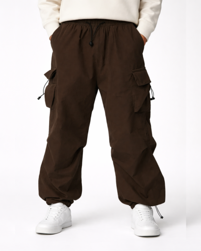 Pantalon cargo homme ample – taille élastique à cordon et poches à rabat
