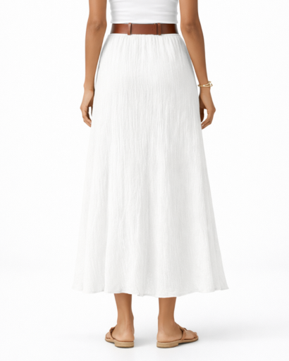 Jupe longue fluide boutonnée taille haute