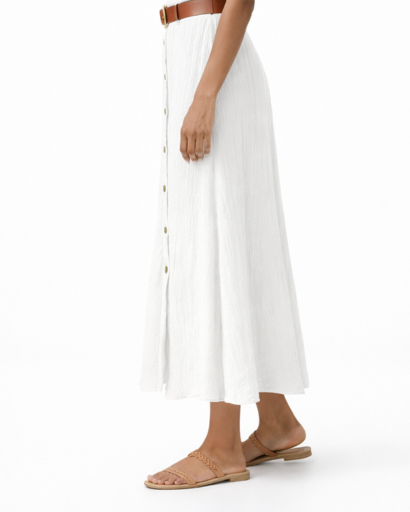 Jupe longue fluide boutonnée taille haute