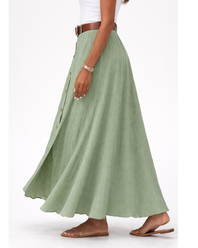 Jupe longue fluide boutonnée taille haute