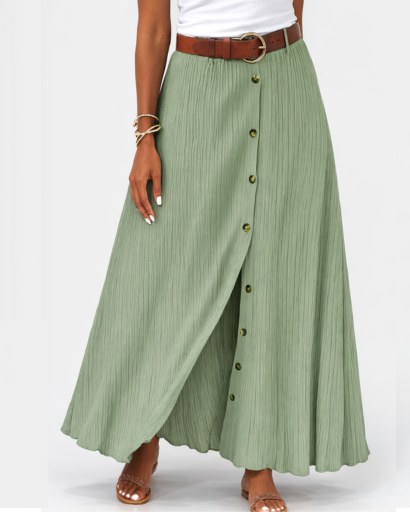 Jupe longue fluide boutonnée taille haute